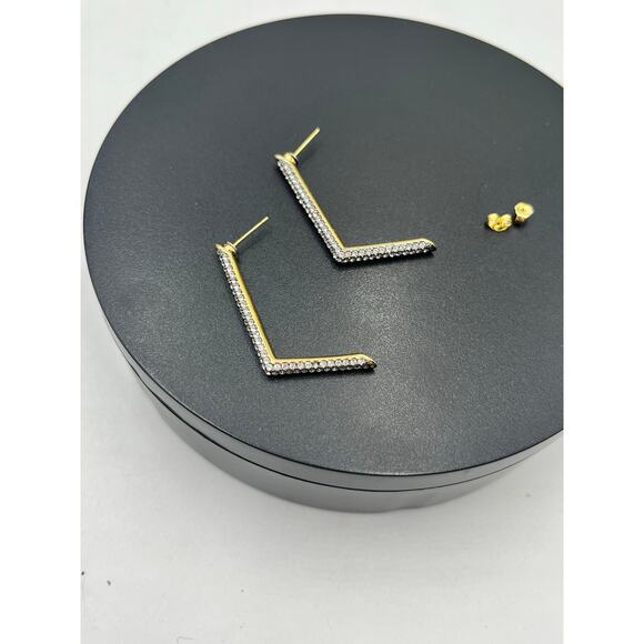 Demarson Yana Angular Pave Swarovski Crystal Gold Plated Front Part Earrings - Picture 9 of 10